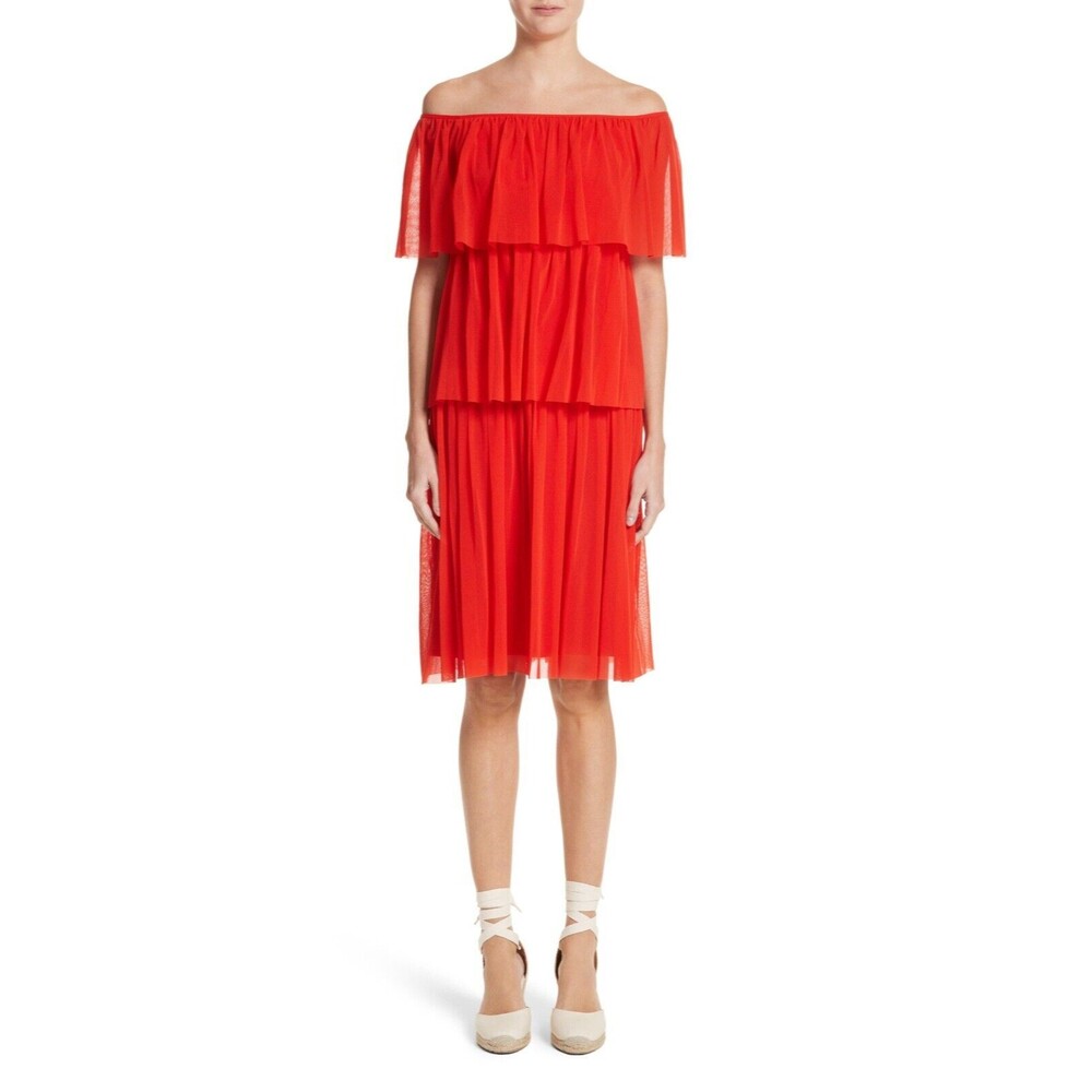 Fuzzi Women's Off Shoulder Tiered Midi Dress Size L NWT made in Italy Stretch